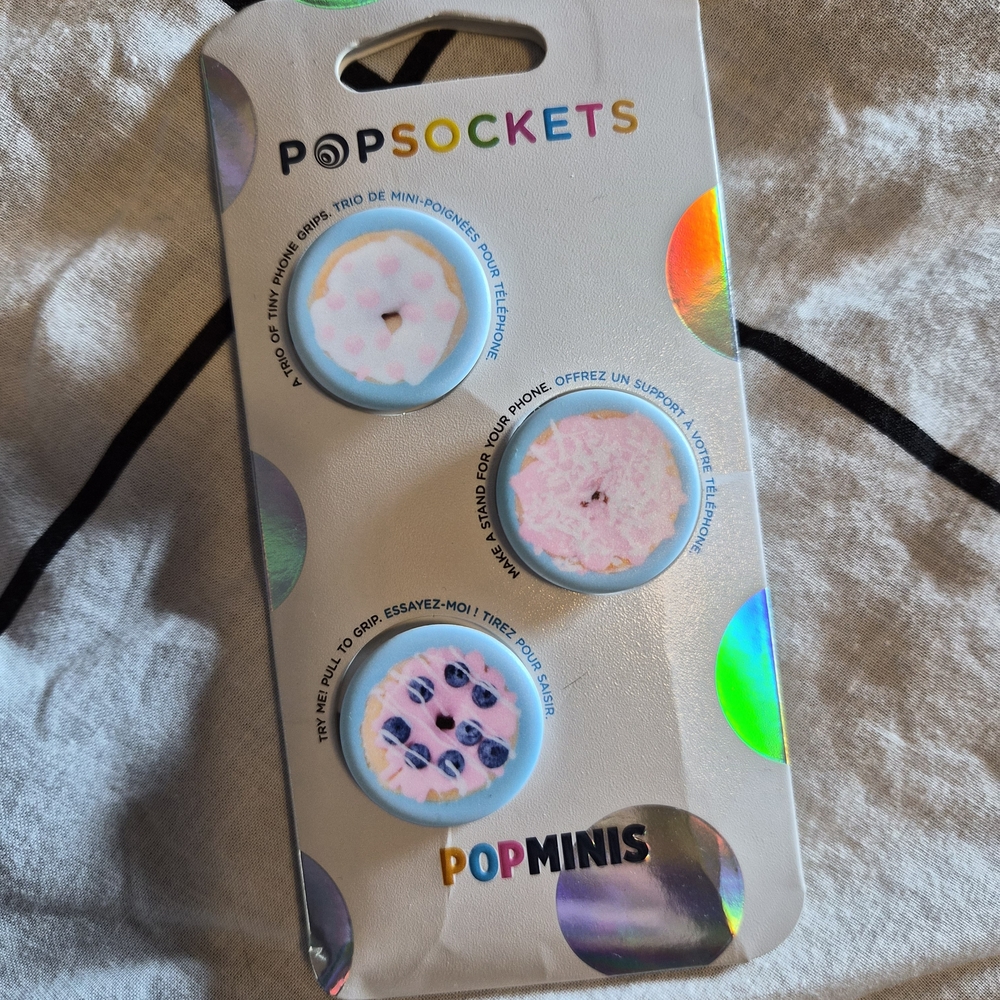 PopSocket PopMinis Phone Grips - Light Blue with Pink Donut Designs